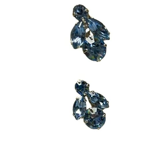 Vintage Signed CORO Ice Blue Rhinestone Screw back MCM Earrings - Picture 2 of 5